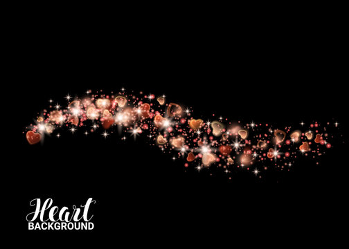 Blurry Glowing Heart Valentine's Day. Realistic particle glitter effect. Abstract falling sparkling red hearts. Vector Illustration Effect Isolated on transparent background