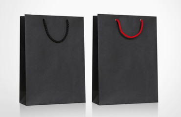 Black Paper Bag Mock Up with handle rope, Isolated on white background