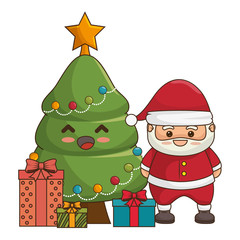 merry christmas santa claus kawaii character vector illustration design