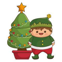 happy merry christmas tree card vector illustration design