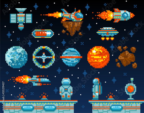 "Pixel art. Vintage game design interface. Arcade game ...