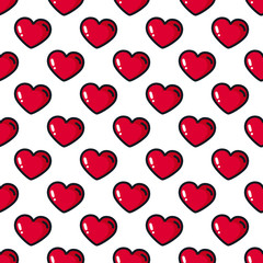 Seamless pattern of large red hearts. Background for design of packing wedding, invitation for Valentine's day, posters.