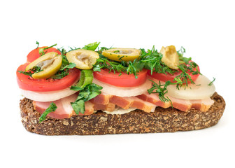 Freshly prepared buterbod ham isolated on white background.