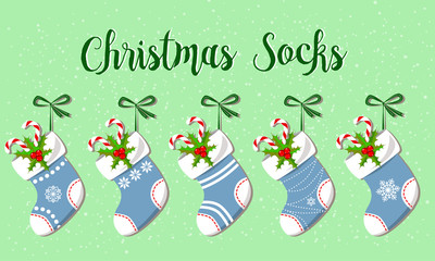 Cute Christmas Socks set - vector Illustration