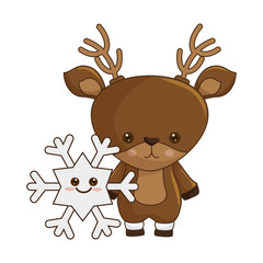 happy merry christmas reindeer kawaii character vector illustration design