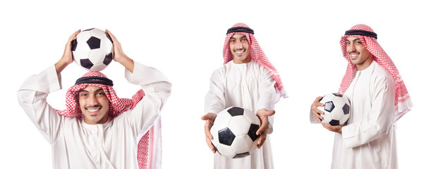 Arab businessman with football on white