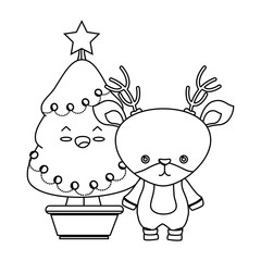 merry christmas tree kawaii style vector illustration design