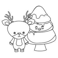 merry christmas tree kawaii style vector illustration design