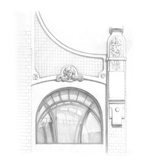 Pencil drawing of a facade with window