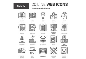 20 Black and White Line Art Education Icons