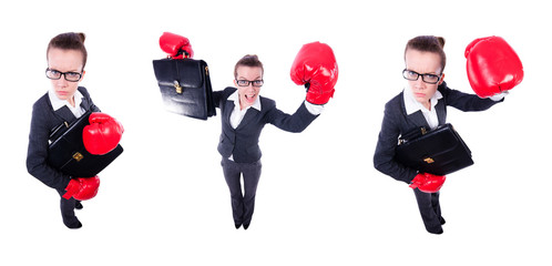 Collage of funny businesswoman on white