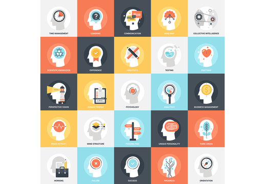 25 Flat Square Mental Process Icons 5