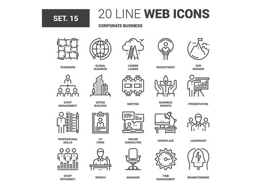 20 Black and White Line Art Business Icons