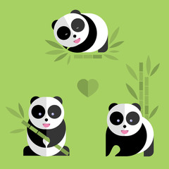 Set of cute pandas. Vector flat illustration.