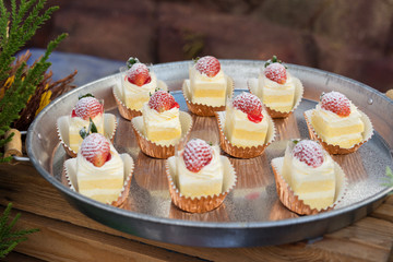 The Cream strawberry cakes served on the tray