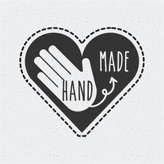 hand made emblem on heart shape icon over white background. vector illustration