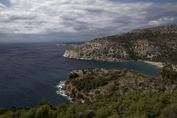 Fototapeta na wymiar Seaview through the cliffs on the island of Thassos