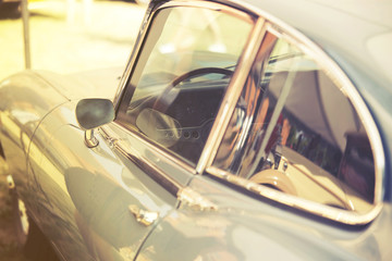 close up on old vintage car, door and window