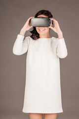 female with glasses of virtual reality. VR headset glasses devic