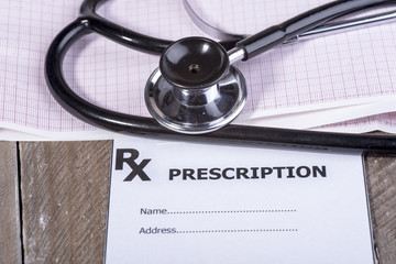 prescription form with stethoscope