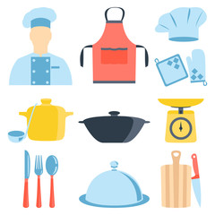 Vector illustration of cook and kitchenware icon