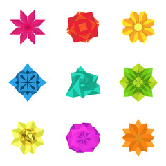 Origami paper flower collection icons vector illustration