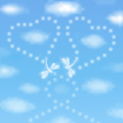 Valentines day background with dragonflies