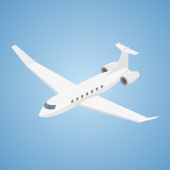 Fototapeta premium Airplane flying in the blue background. Business aircraft. Isometric Vector Illustration.
