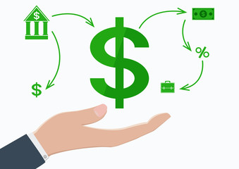 Hand holding a dollar sign. Info-graphics.