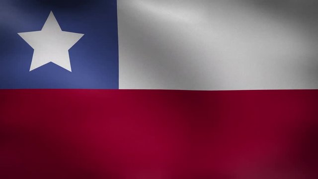 Close-up flag of Chile ripples in a breeze. Chile Flag waving in slow motion with highly detailed fabric texture loop,Creased textured Chile flag with visible wrinkles and seams full hd and 4k.