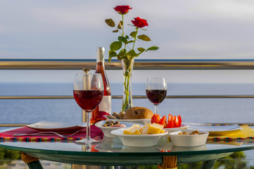 romance for two with bottle of wine