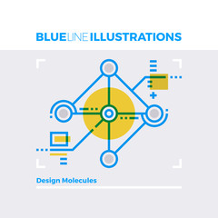 Design Molecules Blue Line Illustration.