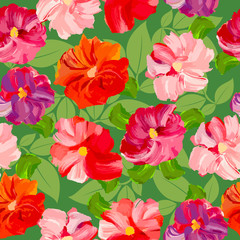 Vector seamless pattern with flowers and plants.