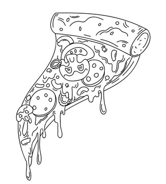 One slice of pizza, cartoon vector illustration