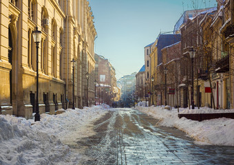urban street in old center of Bucharest city