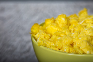 Bowl filled with scrambled eggs