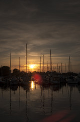 harbour and the yachts at dramatic sunset.summer sunset on the marina.