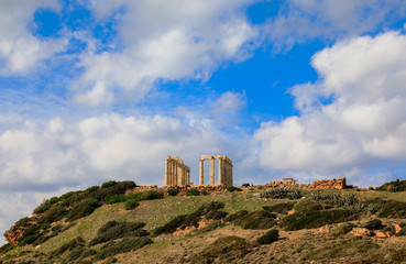 Temple of Poseidon at Cape Sounion, Attica, Greece.