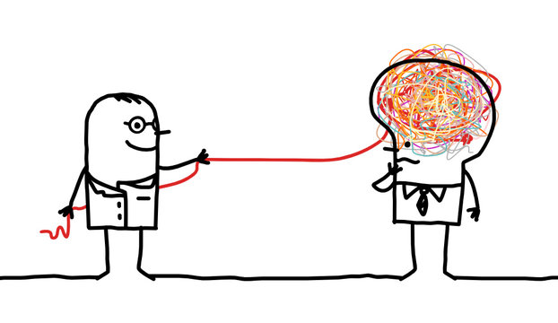 Cartoon man untangling a brain