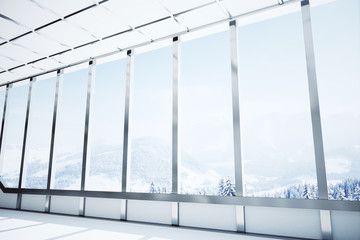 Fototapeta na wymiar Modern interior with winter landscape view