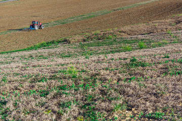 Tractor plowing field