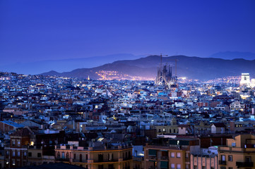 Barcelona in sunset time, Spain - obrazy, fototapety, plakaty