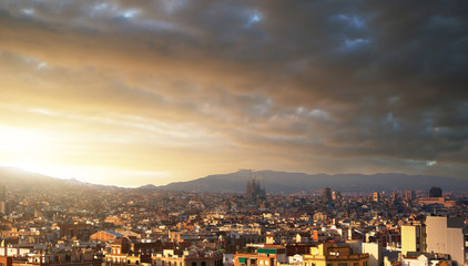 Barcelona in sunset time, Spain