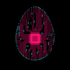 Abstract egg. Egg in an electronic circuit. Vector illustration.