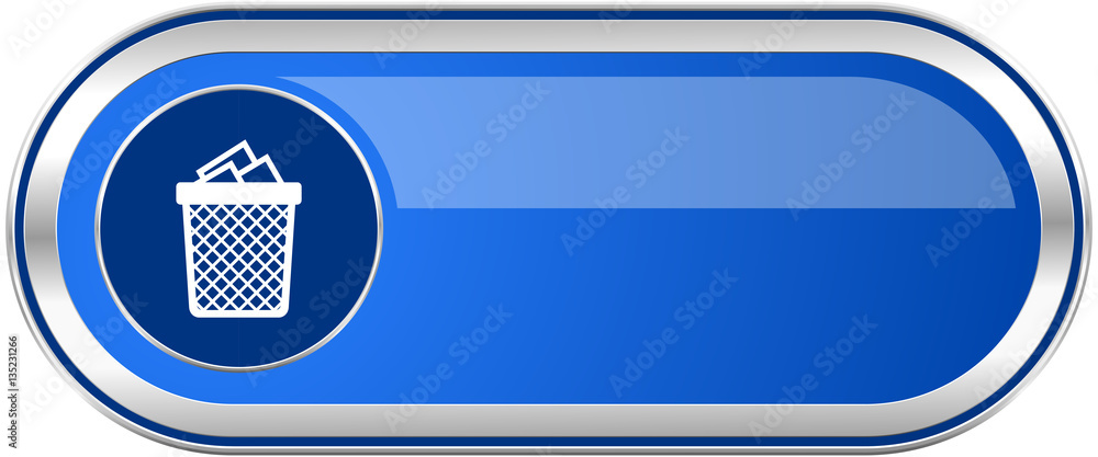Poster trash can long blue web and mobile apps banner isolated on white background.