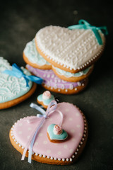Beautiful background for Valentine's day with gingerbread hearts