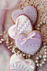 Beautiful background for Valentine's day with gingerbread hearts