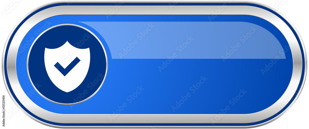 Poster shield long blue web and mobile apps banner isolated on white background.
