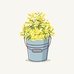Hand Drawn Mimosa Flower Bouquet in a Bucket.