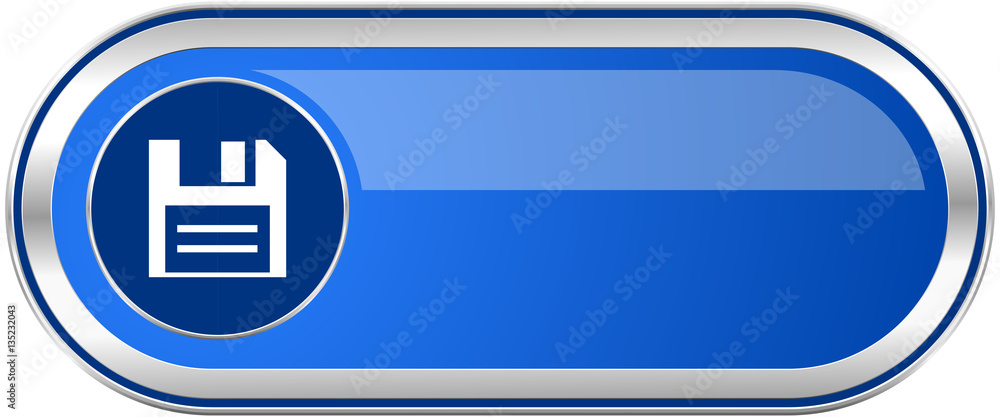 Poster disk long blue web and mobile apps banner isolated on white background.